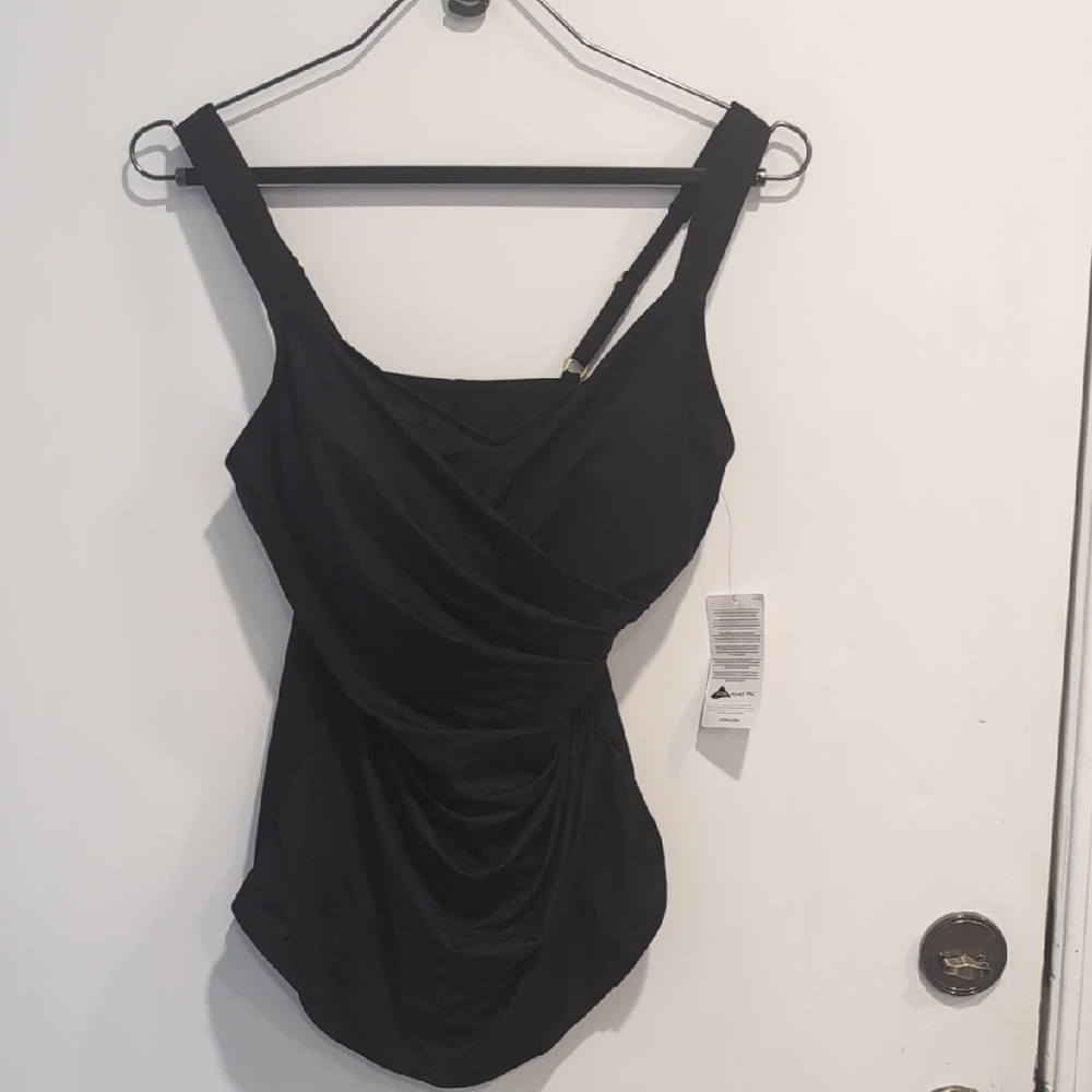 Land's End New SlenderSuit V-neck Wrap Skirted Low Leg One Piece Black Sz 10 - Picture 5 of 6